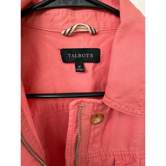 Talbots Medium Pink Utility Zip Jacket Casual Drawstring cotton linen lyocell - Picture 8 of 11